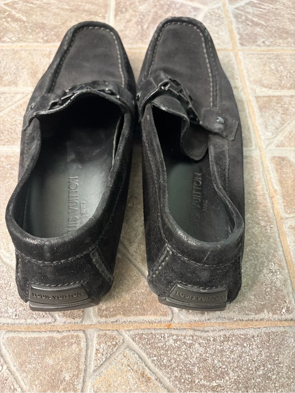 Louis Vuitton Black Suede Slip-On Loafers with LV Bit